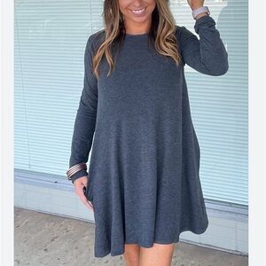Zenana Outfitters Charcoal Gray Long Sleeve Dress